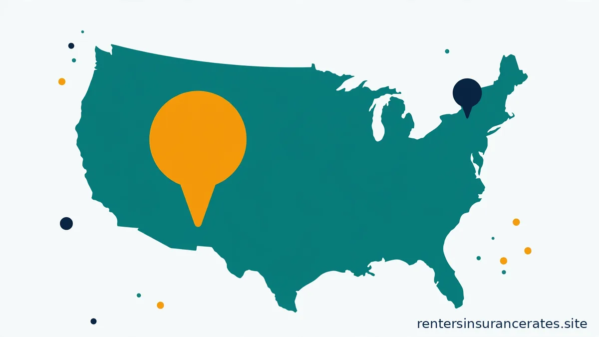 Simplified teal United States map silhouette with a large amber map pin in the west and a small navy map pin in the northeast